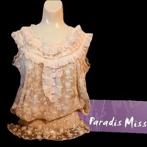 Embroidered Lace Floral Pink Sleeveless Blouse